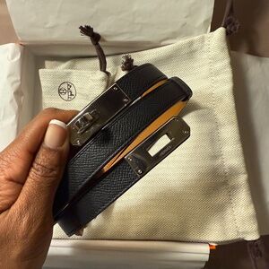 Hermes Kelly 18 Epsom Belt - Black (Noir) with Palladium hardware